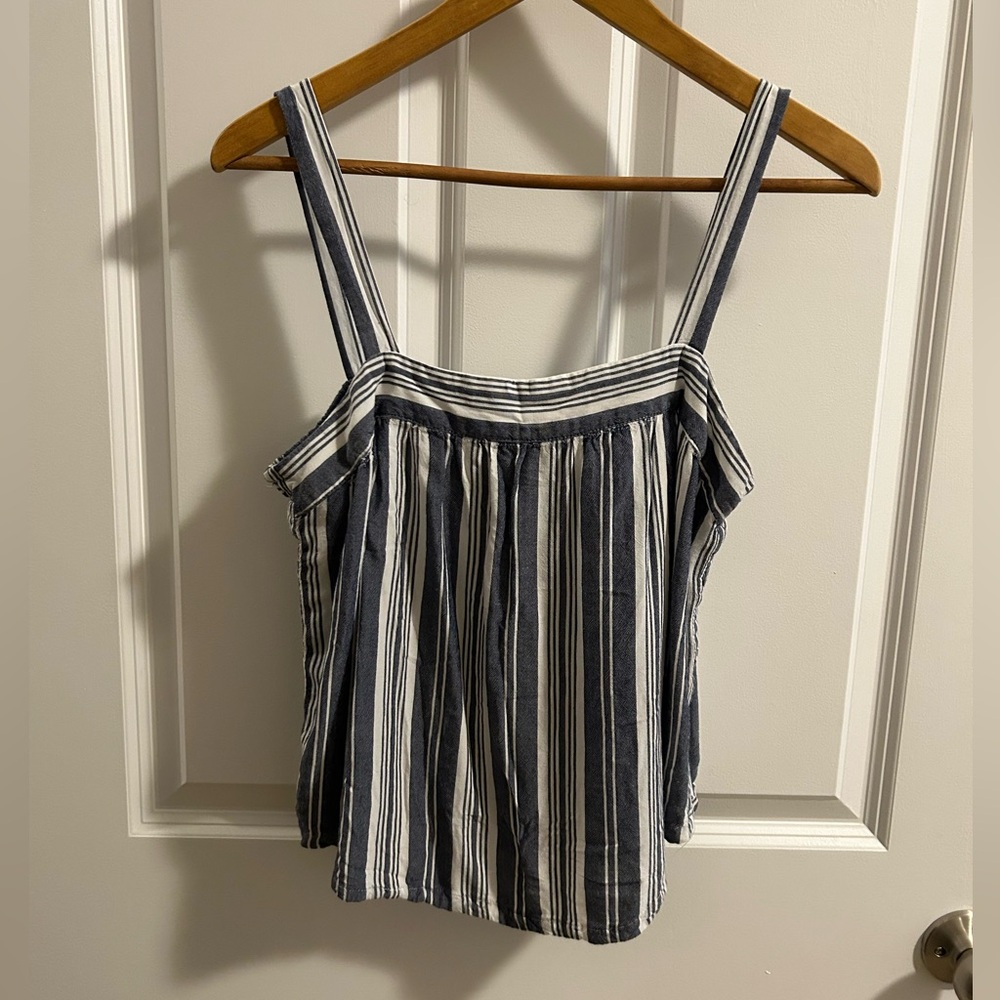 Universal Thread White and Navy Blue Striped Tank Top Side Buttons Rayon Size S